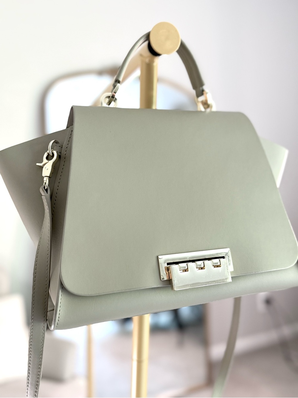 ZAC Posen Iconic Leather Satchel Handbag Crossbody Rare Gold Beige Leather - Picture 3 of 12